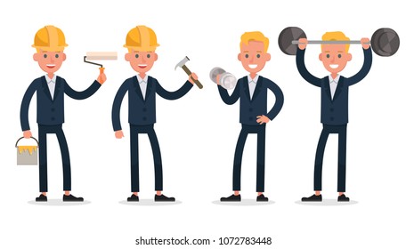 businessman character vector design. Presentation in various action with emotions, standing, walking and working.