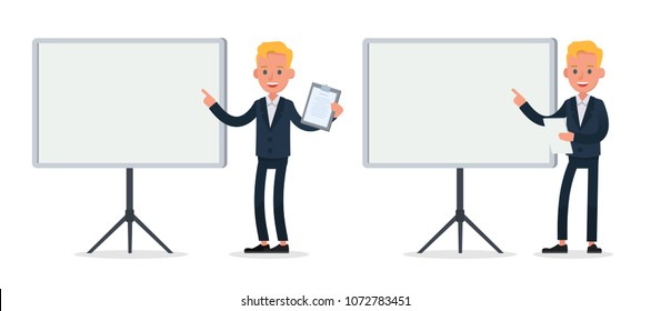 businessman character vector design. Presentation in various action with emotions, standing, walking and working.