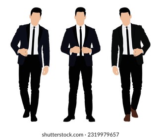 Businessman character vector. Smart businessman character set isolated on white background. walking and standing poses.