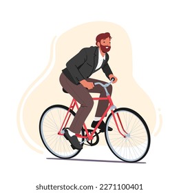 Personaje de negocios con traje formal en bicicleta de montaña participando en competencia corporativa o carrera. El objetivo de los empleados es el éxito empresarial, el liderazgo o la victoria. Ilustración del vector de dibujos animados