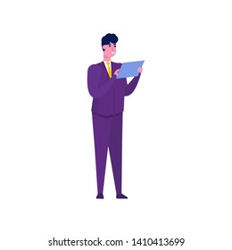 Businessman  character in the workplace isolated on white background.  Vector illustration.