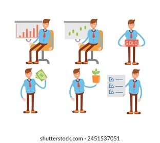 businessman characters in different poses vector set