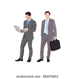 Businessman characters, office worker holding laptop, bag