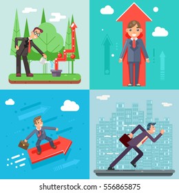 Businessman Characters Set Experienced Professional Manager Success Growth Icon Infographics Flat Web Template Vector Illustration
