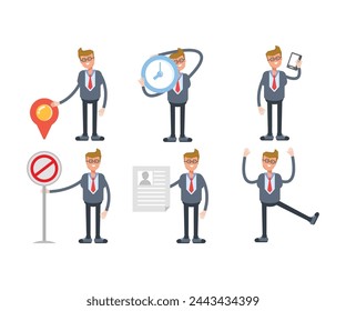 businessman characters set in various poses vector illustration