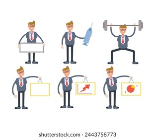 businessman characters set in various poses vector illustration