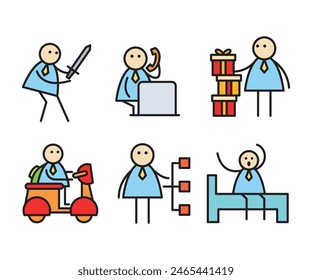 businessman characters stick figure in various poses vector illustration