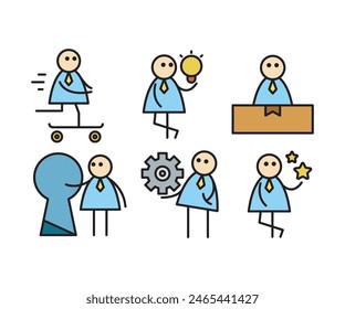 businessman characters stick figure in various poses vector illustration