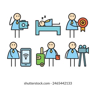 businessman characters stick figure in various poses vector illustration