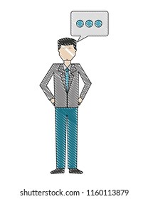 businessman charatcer with speech bubble