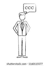 businessman charatcer with speech bubble