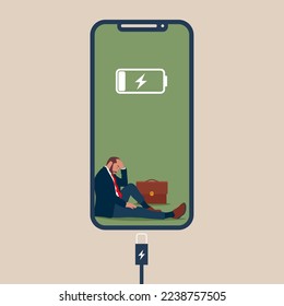 Businessman Charge battery. Modern flat vector illustration.