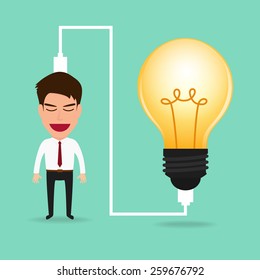 Businessman charging idea from lightbulb.vector illustration.