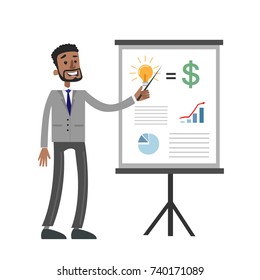 Businessman with chart board showing the data.