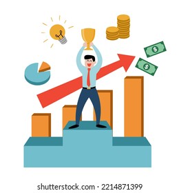 Businessman with chart graph line to goal to achieve success. Investment profit growth. leadership. business concept. Vector Illustration