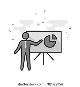 Businessman chart icon in flat outlined grayscale style. Vector illustration.