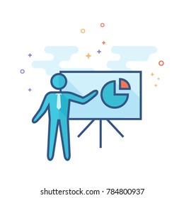 Businessman chart icon in outlined flat color style. Vector illustration.