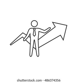 Businessman chart icon in thin outline style. Business finance growth success info graphic