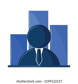 empresario e icono aislado de gráfico