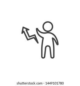 Businessman chart line icon. linear style sign for mobile concept and web design. Man with increase arrow outline vector icon. Growth success infographic symbol, logo illustration. Vector graphics