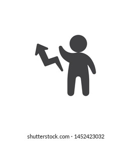 Businessman chart vector icon. filled flat sign for mobile concept and web design. Man with increase arrow glyph icon. Growth success infographic ymbol, logo illustration. Vector graphics