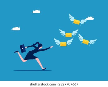 Businessman chasing after a letter that flew away