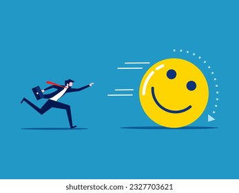 Businessman chasing catches an optimistic mood 