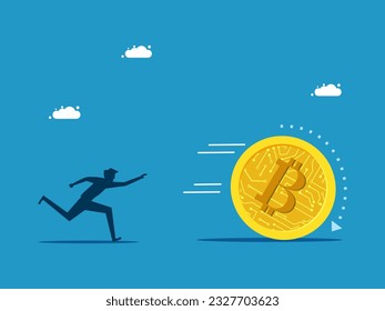 Businessman chasing digital coin vector illiustration