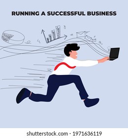 a businessman chasing a laptop. running a successful business