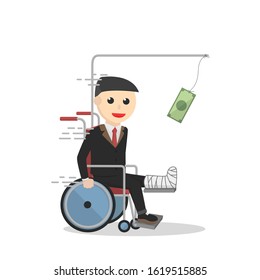 businessman chasing money by wheelchair