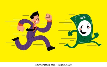 Businessman chasing money flat vector illustration