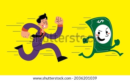 Businessman chasing money flat vector illustration