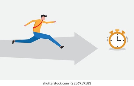 Businessman chasing time, time management, running out of time. vector illustration.