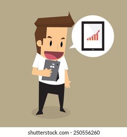 Businessman check graph on iPad .vector