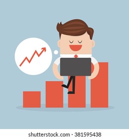 Businessman check graph on notebook.vector