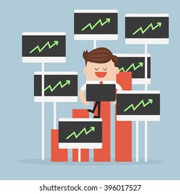 Businessman check graph on notebook.vector