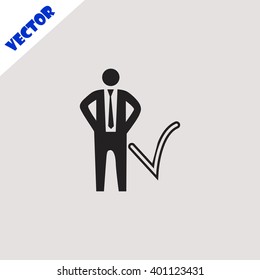Businessman with check mark icon.