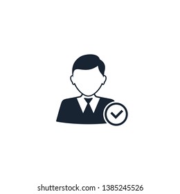 Businessman with check mark icon, Vector isolated illustration.