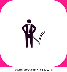 Businessman with check mark vector icon on white background.