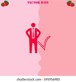 Businessman with check mark vector  icon. Strawberry Background.
