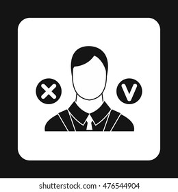 Businessman and check marks icon in simple style on a white background