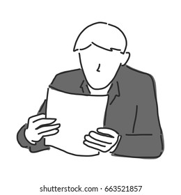Businessman is Check the report - line drawing. Vector illustration. And graphic design.