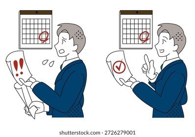 Businessman Checking Deadline and Solving Work Problem Illustration