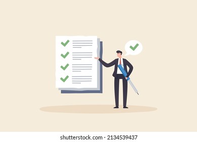 Businessman checking documents. Project tracking or goal tracker. Successfully completed part of checklist and progress is well done.