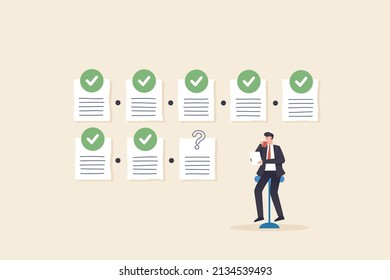 Businessman checking documents. Project tracking or goal tracker. Successfully completed part of checklist and progress is well done.