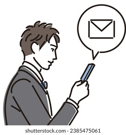 Businessman checking email on smartphone