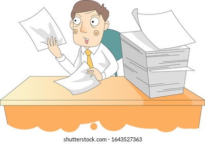 Businessman checking many documents and reviewing