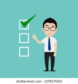 Businessman with checking on checklist box