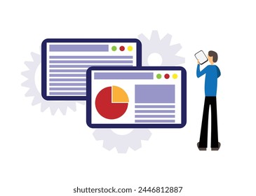 Businessman Checking Sales Graph. Doing business and marketing strategies concept vector