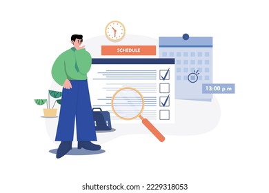 Businessman Checking The Schedule Illustration concept. A flat illustration isolated on white background